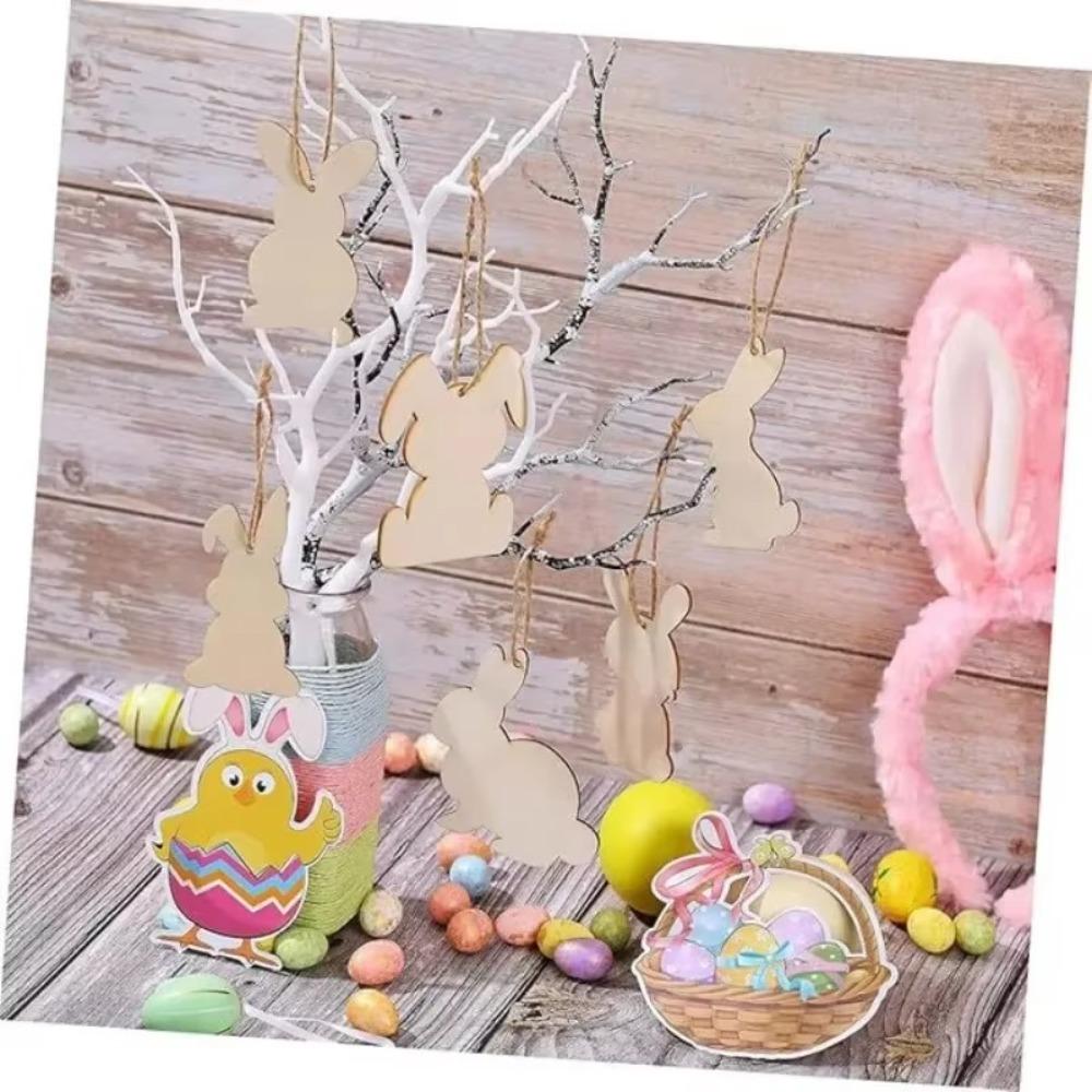 12Pcs Handmade Unfinished Wooden Slices Easter Eggs Home Hanging Decoration  Happy Easter