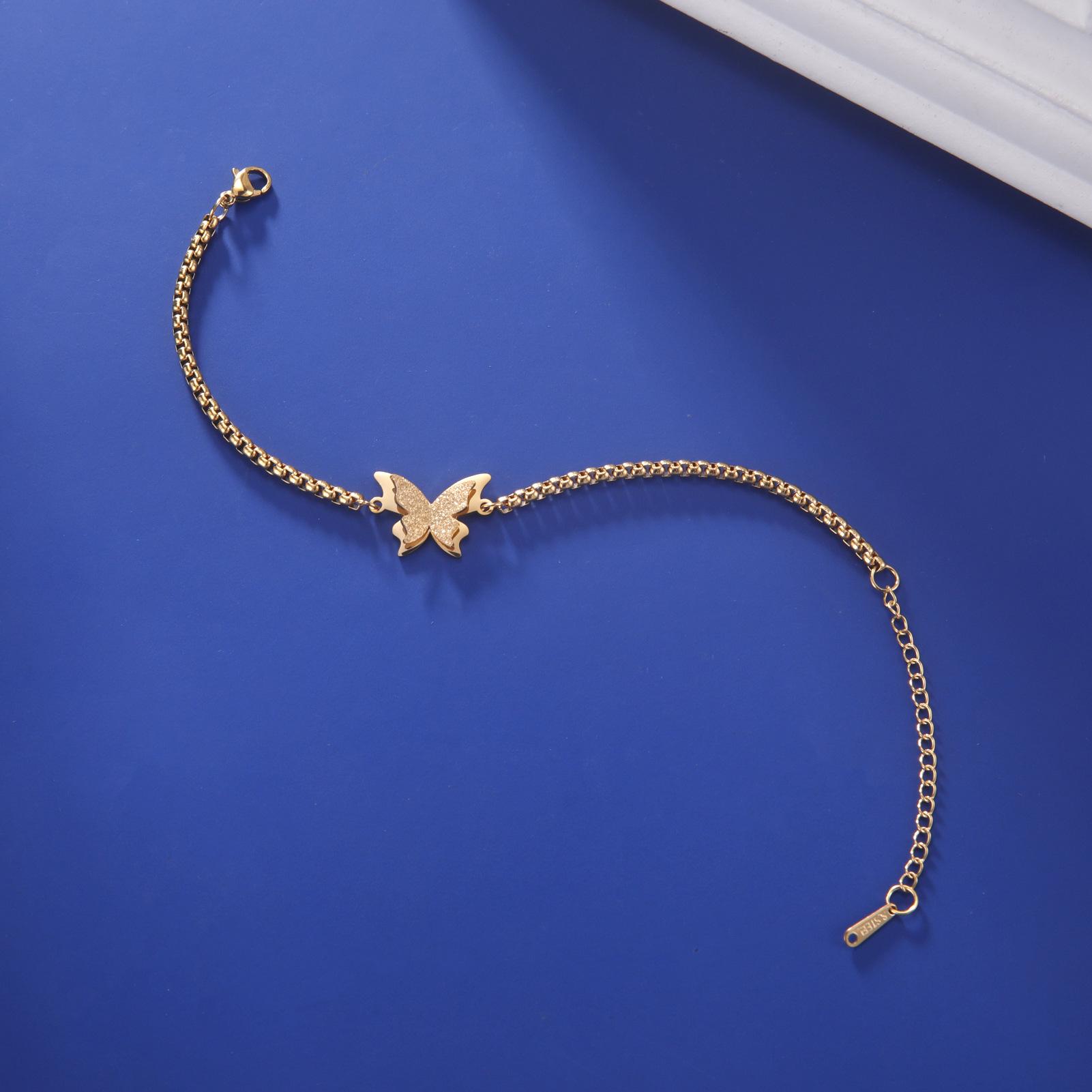 

Браслет-подвеска в виде бабочки из нержавеющей стали для женщин, золотой цвет, браслеты-цепочки Figaro, модные свадебные украшения, подарок