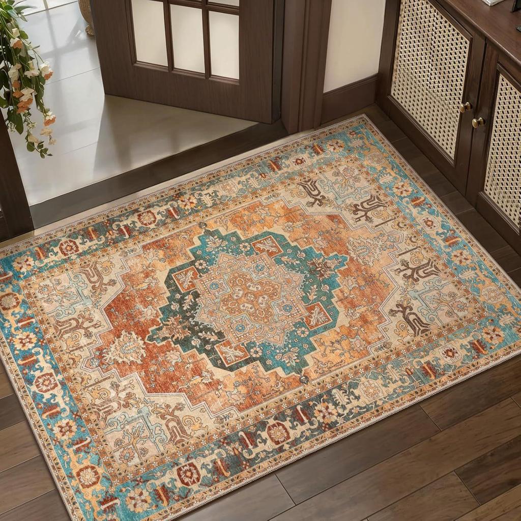 Alfombras de Piso de Terciopelo Cristal Persa de 80*120CM, Alfombras de Puerta Antideslizantes para el Hogar, Alfombras Antideslizantes para Pies, Adecuadas para Baños, Dormitorios y Entradas