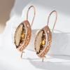 Light Brown Natural Zircon Long Drop Earrings For Women Rhombus  Rose Gold Color High Quality Daily Fine Jewelry
