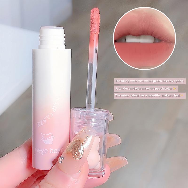 GEGE BEAR Matowa szminka, błyszczyk do ust, matowa aksamitna konsystencja, nawilżający błyszczyk wodoodporny Pink Bear Lip Clay