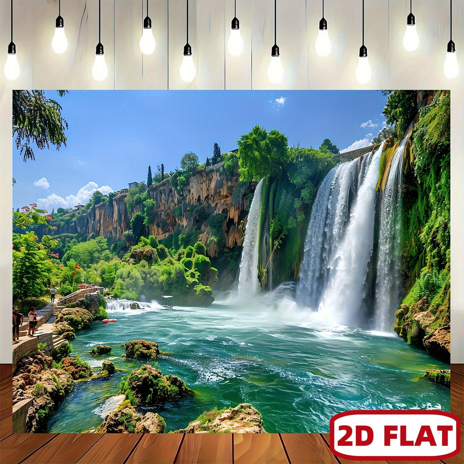 2D flat banner, 2D flat banner, 1 captivating landscape of a green forest waterfall - outdoor adventure 100x150cm