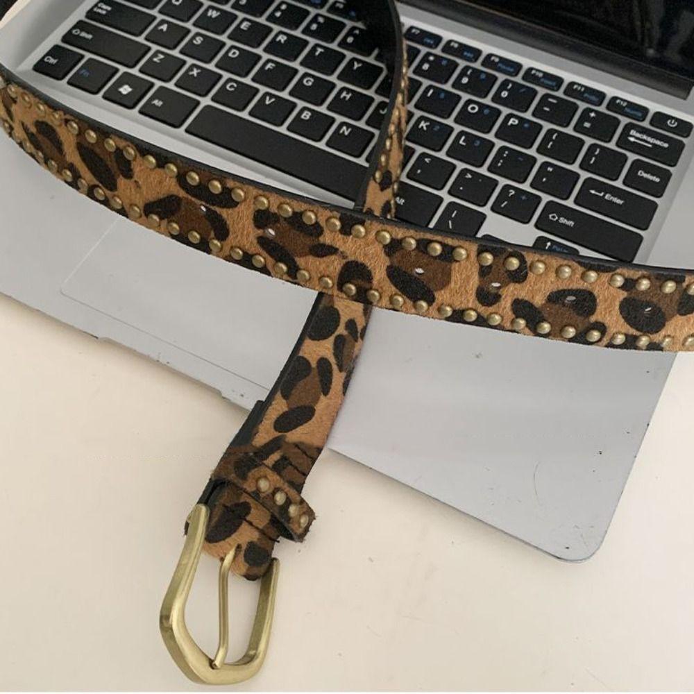 Punk Style Leopard Print Belt Designer Women's Waist Belt Daily Rivet Waist Belt  Streetwear