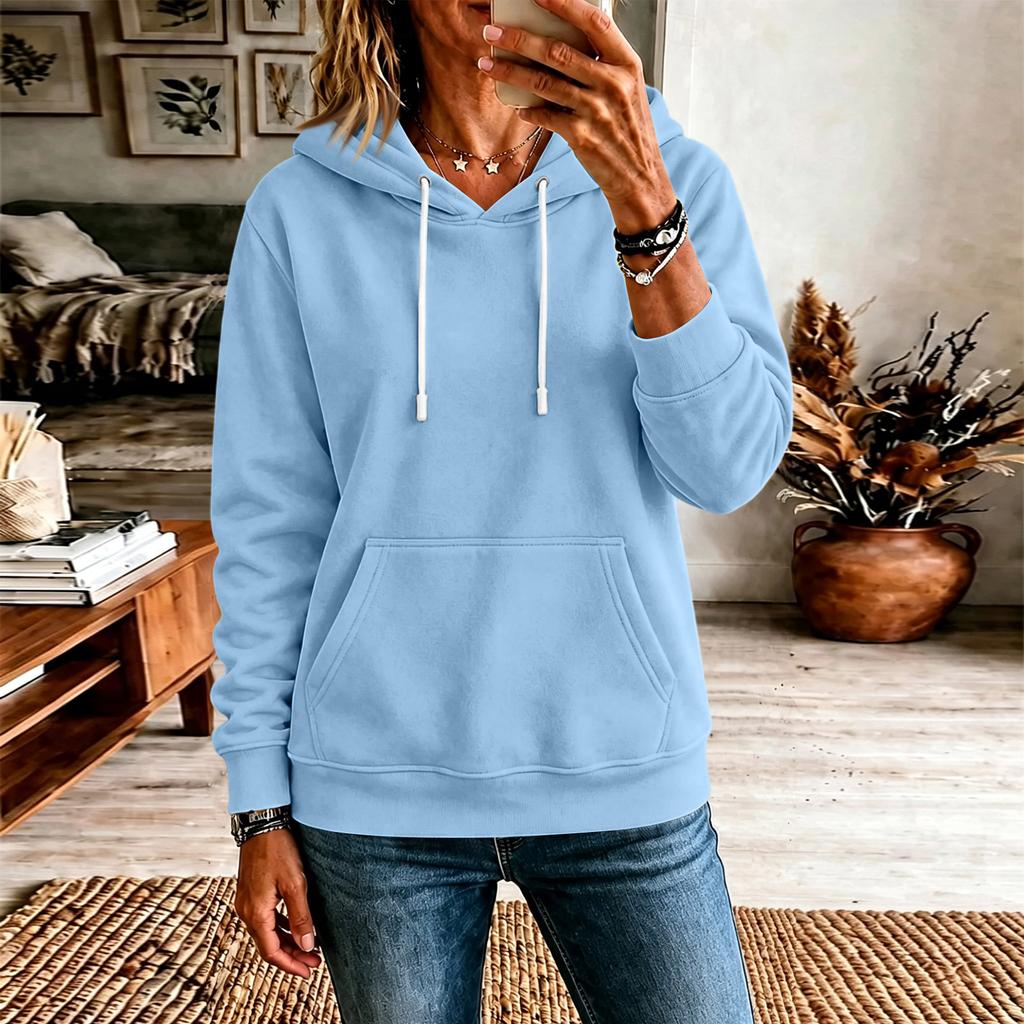 Damen Casual Locker geschnitten Farbe Langarm Kapuzen Pullover Sweatshirt Top für den täglichen Gebrauch
