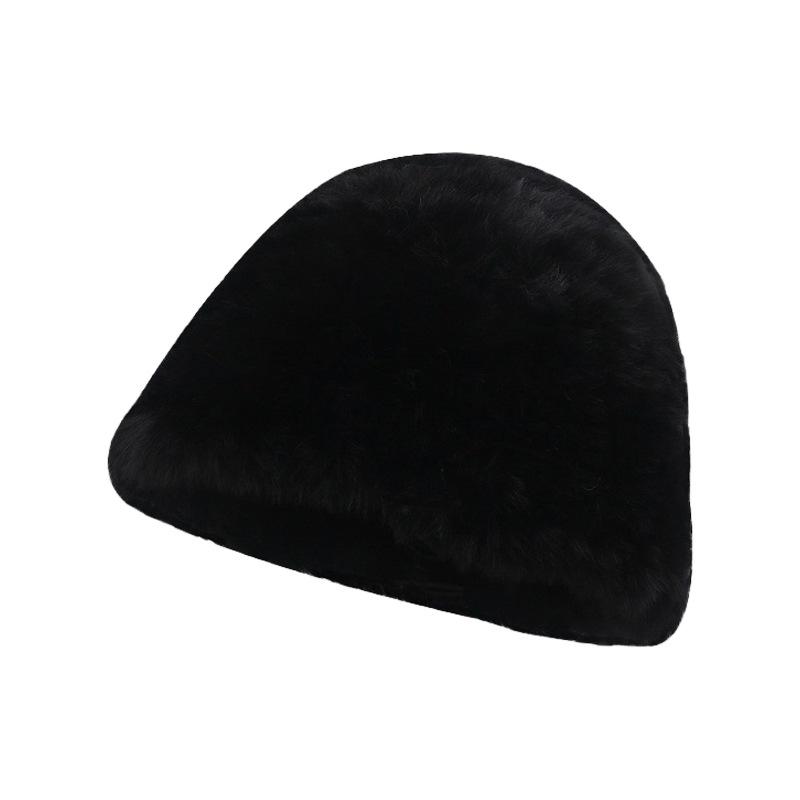 Chapeau en peluche pour femmes automne et hiver nouveau chapeau en fourrure de lapin chaud grand tour de tête montrant petit visage chapeau cloche duveteux