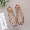 Damen Sommerschuhe im koreanischen Stil, durchsichtige Jelly-Flats mit eckiger Spitze - Hohl geschnittene Slip-Ons, Kristallschuhe