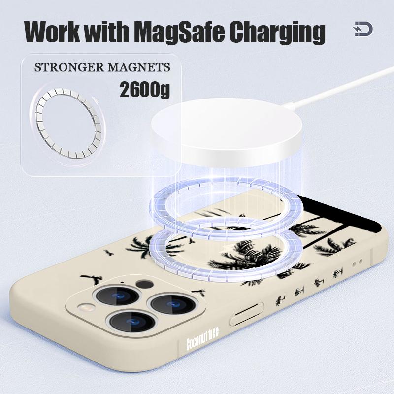 Magnetic For Magsafe Case For iPhone 17 Pro Max Ink Coconut Print Soft Silicone Phone Back Cover For iPhone 16 15 14 13 Pro Max 16e 17e