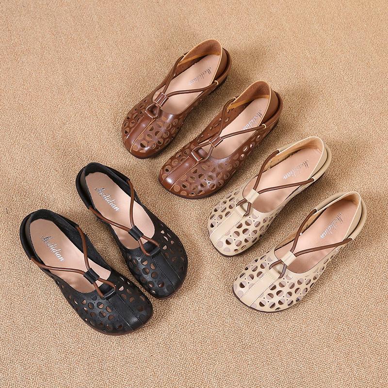 Fashion Designer Elegant Women's Flat Hollow Ballet Shoes 2024 Summer Flat Retro Women's Slip-On Loafers Cut Moccasin Shoes Zapatos