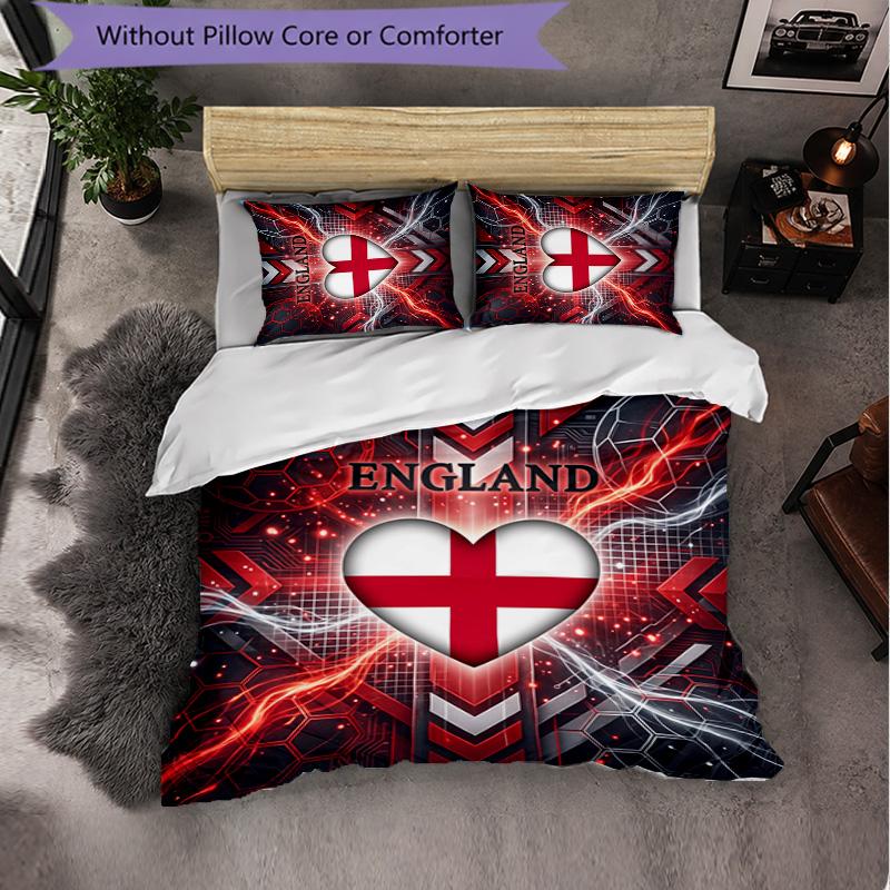 England Football Pattern 3 Pieces Bedding Set Soft Microfiber Duvet Cover with Pillow Cases for Bedroom