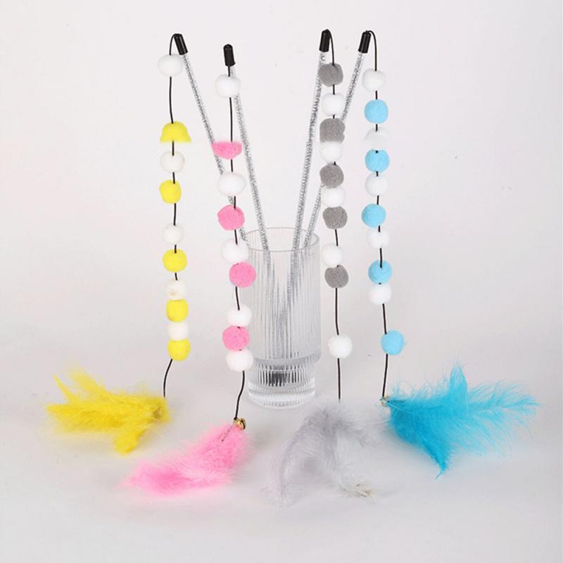 Jouet pour chat à pompon, 1 pièce, bâton interactif, jouet en plumes, jouet pour chaton, taquinerie, durable, balle en peluche, fournitures pour animaux de compagnie pour l'exercice du chat