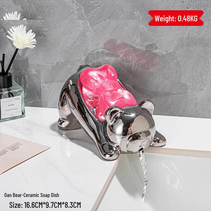 No-Drill Draining Ceramic Soap Dish for Bathroom