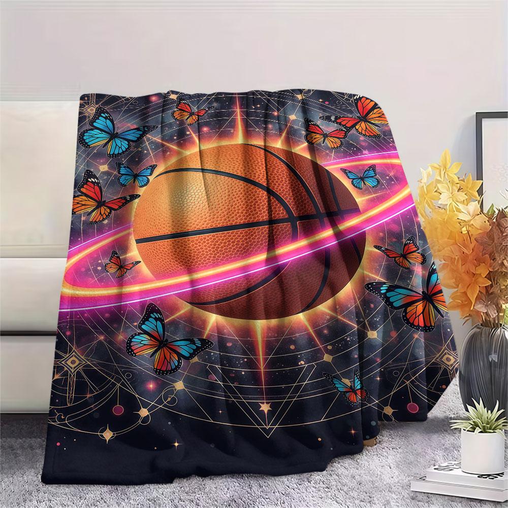 1 szt. Koc Flanelowy z Nadrukiem Gwiazdy i Pierścienia, Wysoka jakość, Wygodny na Wszystkie Pory Roku, Wystrój Domu, Ciepło i Komfort, Idealny na Prezenty Świąteczne