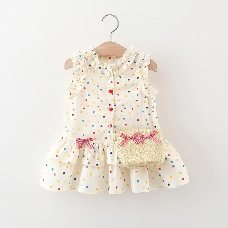 Dress Baby Girl Heart Shaped Button Colorful Polka Dot Bow Dress Send Bag