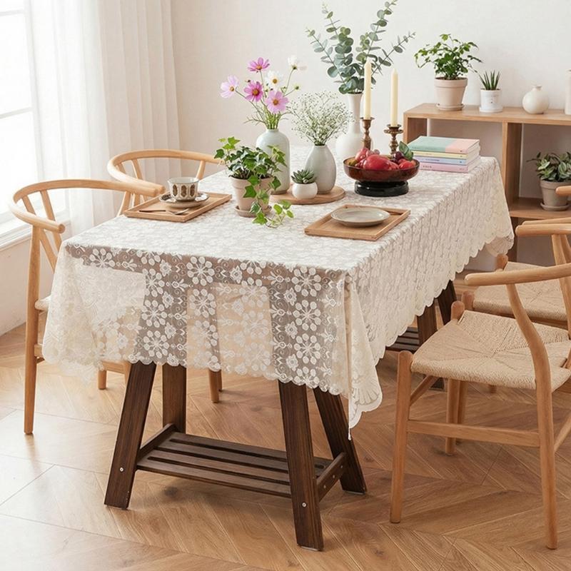 Nonslip Florals French Lace Tablecloth Polyester Fabric Easy Cleaning for Home Dining Table Cover