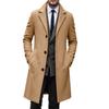 Men's Wool Mid-Length Overcoat Slim Fit Trench Coat for Fall and Winter
