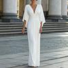 Womens 2026 Fall Elegant V-Neck Wrap Waist A-Line Maxi Dress With Batwing Sleeves Loose Fit