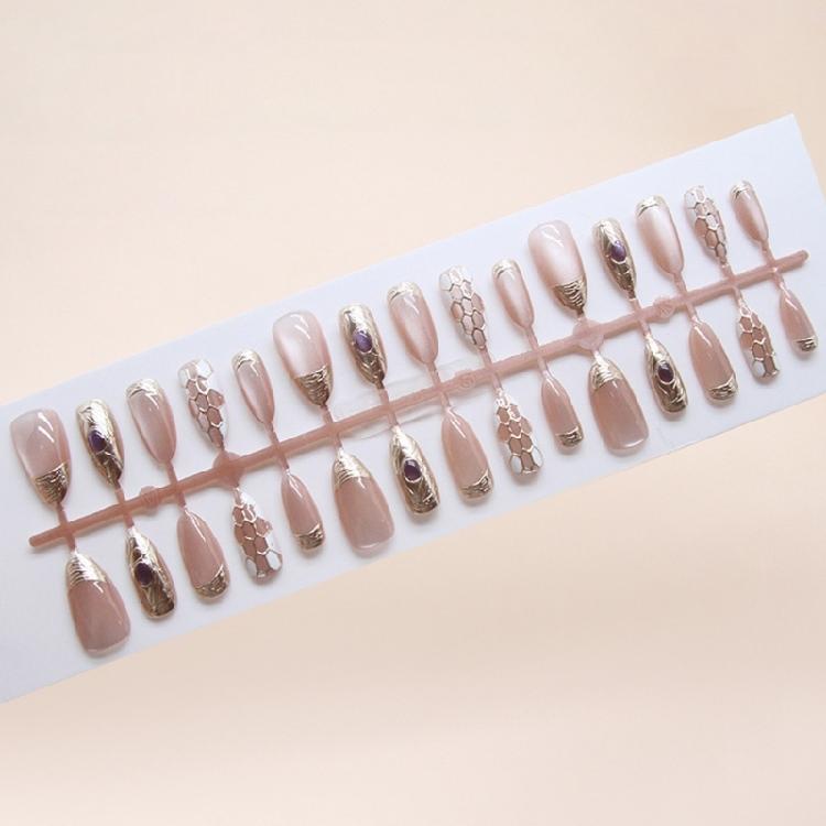 30Pcs Cats Eye Press on Nail Almond Glues on Nail French Fake Nail Designs False Nail Artificial Nail for Women Girls