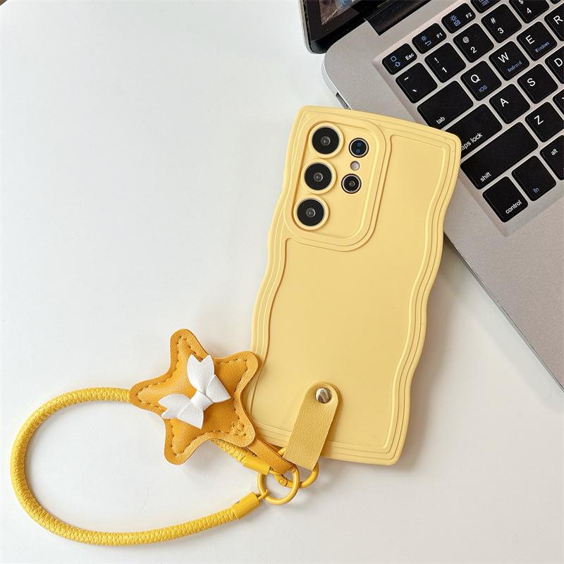 Fashion Wave Phone Case for IPhone 17 16 15 14 13 12 Case Samsung Galaxy S25 Edge S24 S23 S22 S21Ultra Plus FE Shockproof Soft Cover with Bracelet
