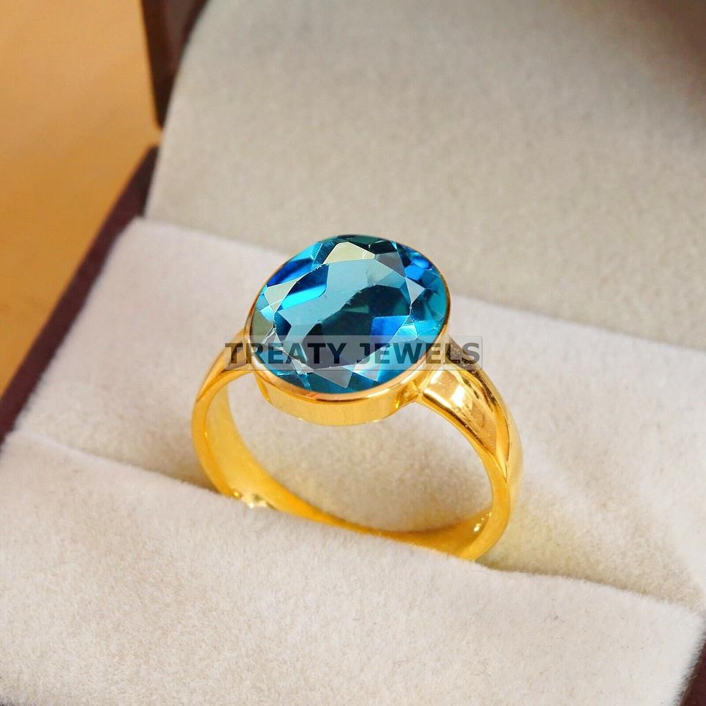 London Blue Topaz Oval With 925 Silver Sterling Gold Plated Ring For Men's #B203 JL375675838500