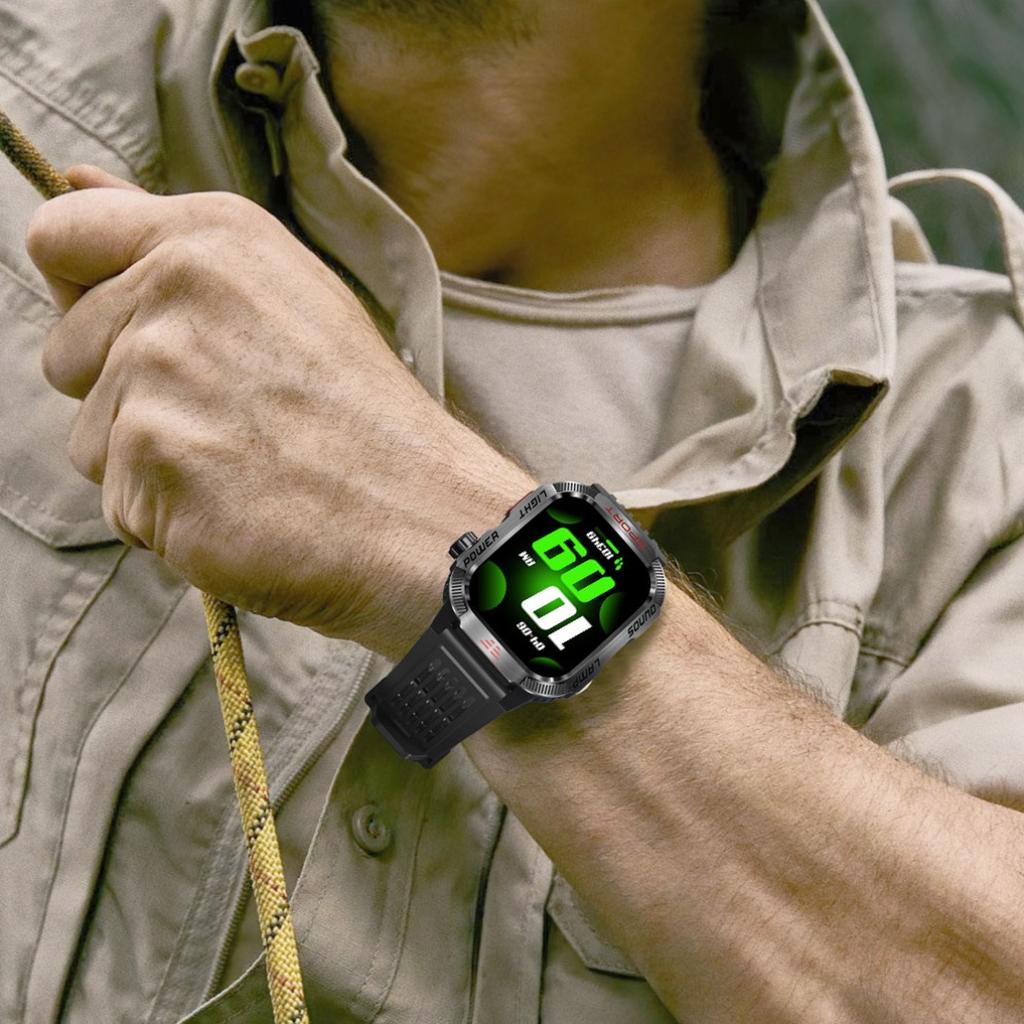 Rainbuvvy HT29 Fullskjerm Berøring Smartklokke IP68 Vanntett 2,01 tommer IPS HD Stor Skjerm Bluetooth Sportsklokke Støtter Lommelykt Kompass