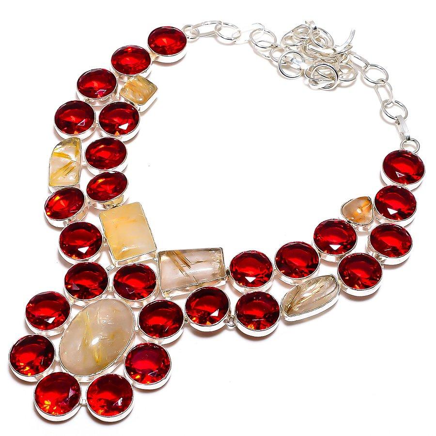 

Golden Rutile, Garnet Gemstone 925 Sterling Silver Jewelry Necklace 18 SU-9767