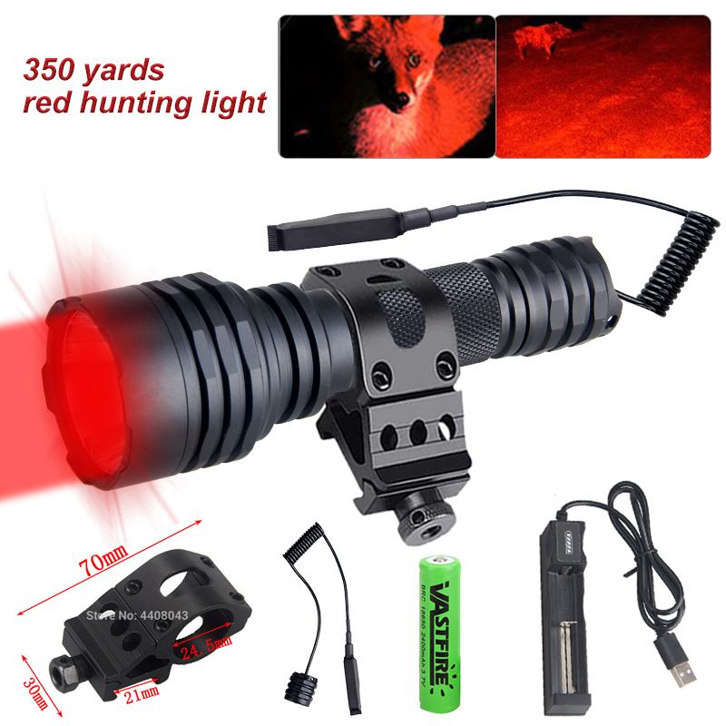 Powerful 500Yards C8s Professional Green Red Hunting Flashlight 1-Mode Torch USB Rechargeable Lantern+Switch+Mount+18650+Charger