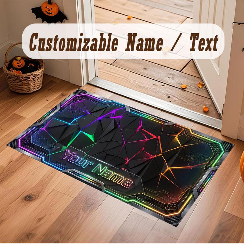 Abstract Geometric Theme Crystal Velvet Floor Rug Personalized Custom Name Text Warm Carpet Home Decoration