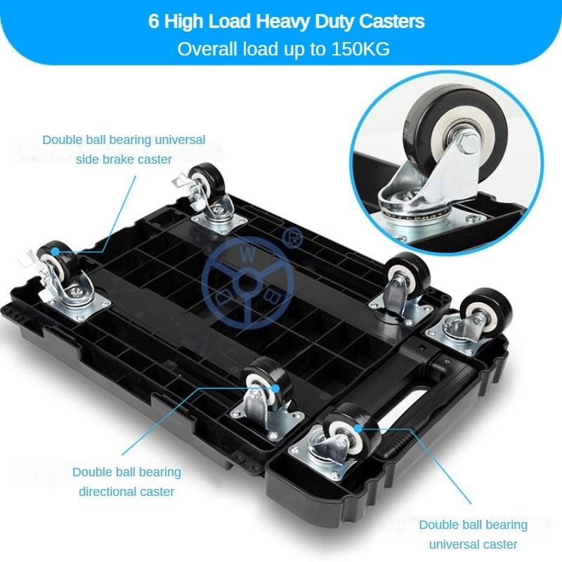 150KG Load Bearing Hand Pushed Tool Cart Portable Flatbed Handcart Household Foldable Silent Trolley