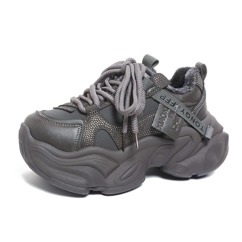 

Height-increasing dad shoes women s platform autumn new versatile small man fleece warm belt drill sports shoes cotton shoes 40 серый