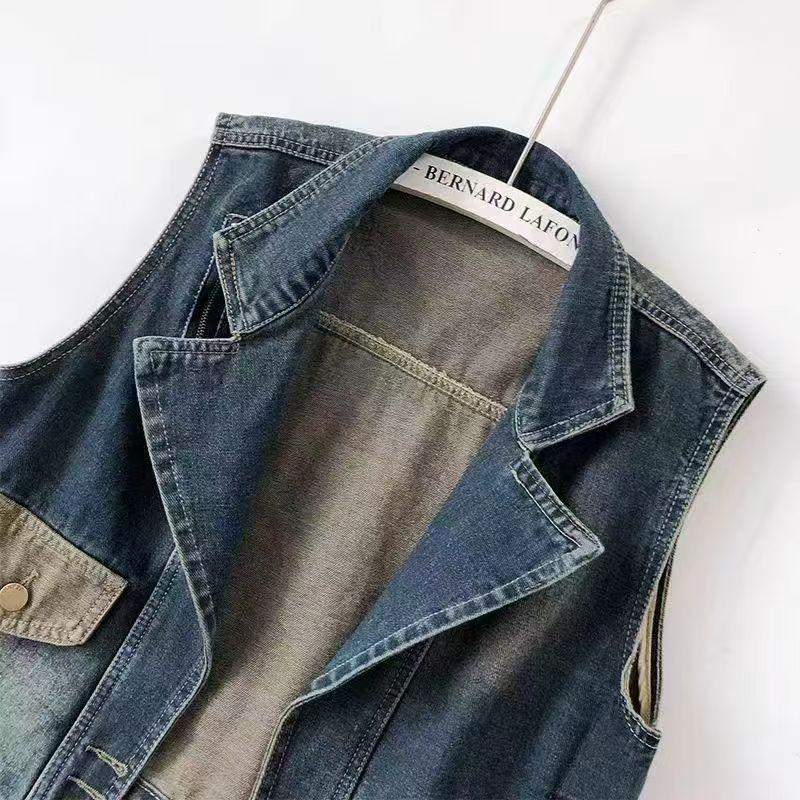 Women's Retro Western Lapel Denim Vest - Spring/Summer 2025 Collection