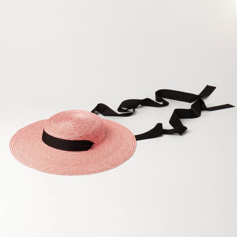 European and American spring and summer new light flat top big brim strap colored straw straw hat stage fashion show sunshade straw hat