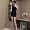 Spring and summer pure lust, Spice Girl slanted shoulder vest skirt, women's waist slim and thin pleated hip-wrapped dress
