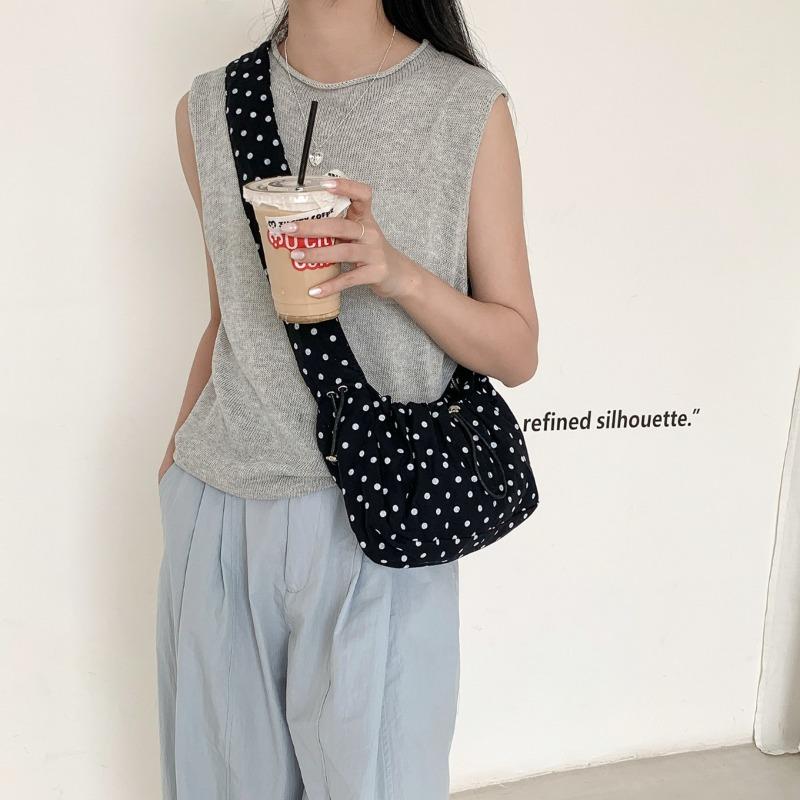 Polka Dot Shoulder Bag Women's Small Fresh Drawstring Pleated Nylon Messenger Bag Women's New Small Square Bag