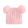 New Solid Color Cable Knit Double Pom Pom Hat for Kids - Warm Autumn/Winter Pullover for Babies & Toddlers