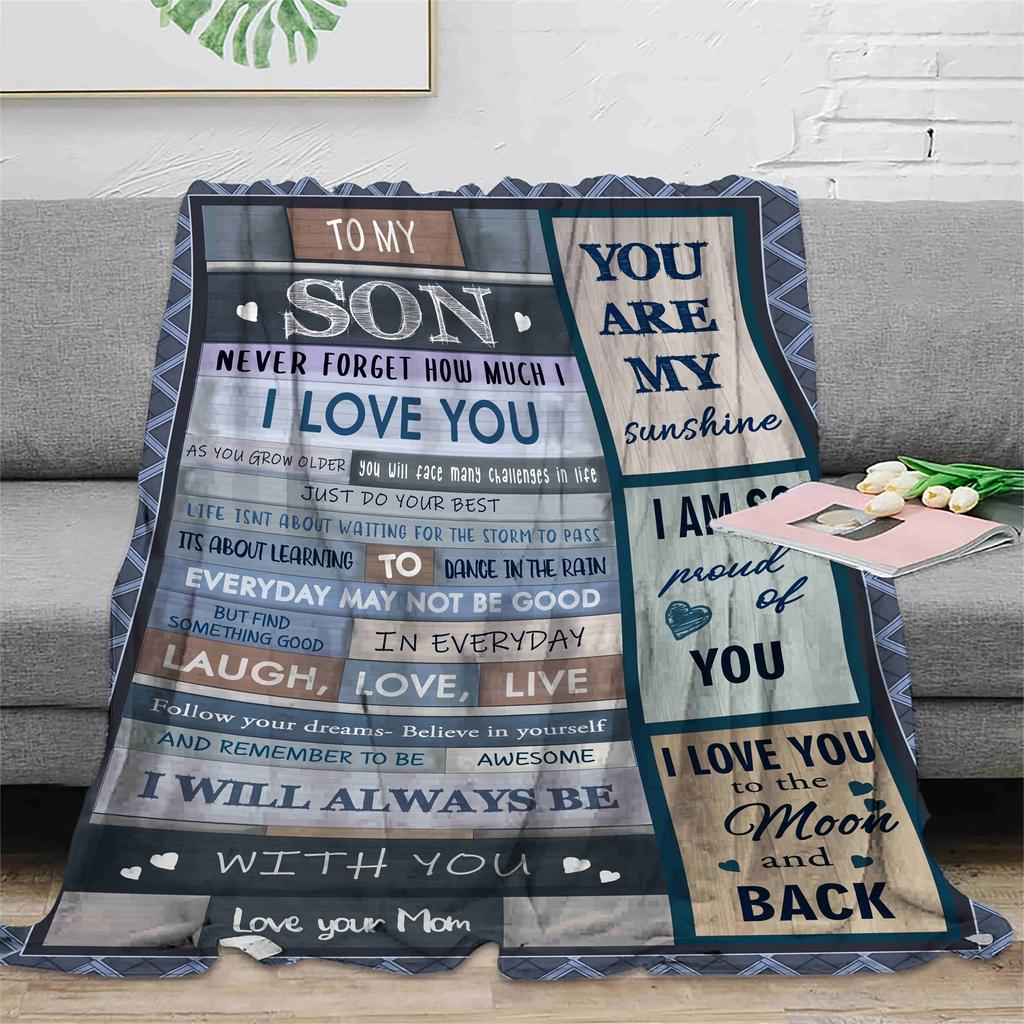 1pc Print Throw Blanket, TO MY SON Flannel Blanket, Soft & Warm Bedding