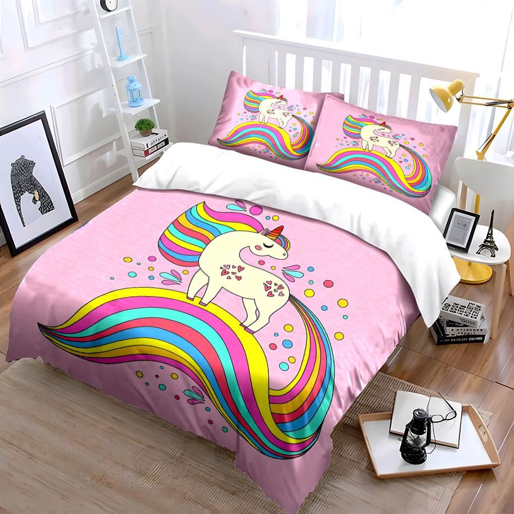 Dreamy Unicorn With Rainbow Printed Duvet Cover Set1 Duvet Cover+2 Pillowcasemulti Size Bedroom Bedding Decor Luxury Gifts