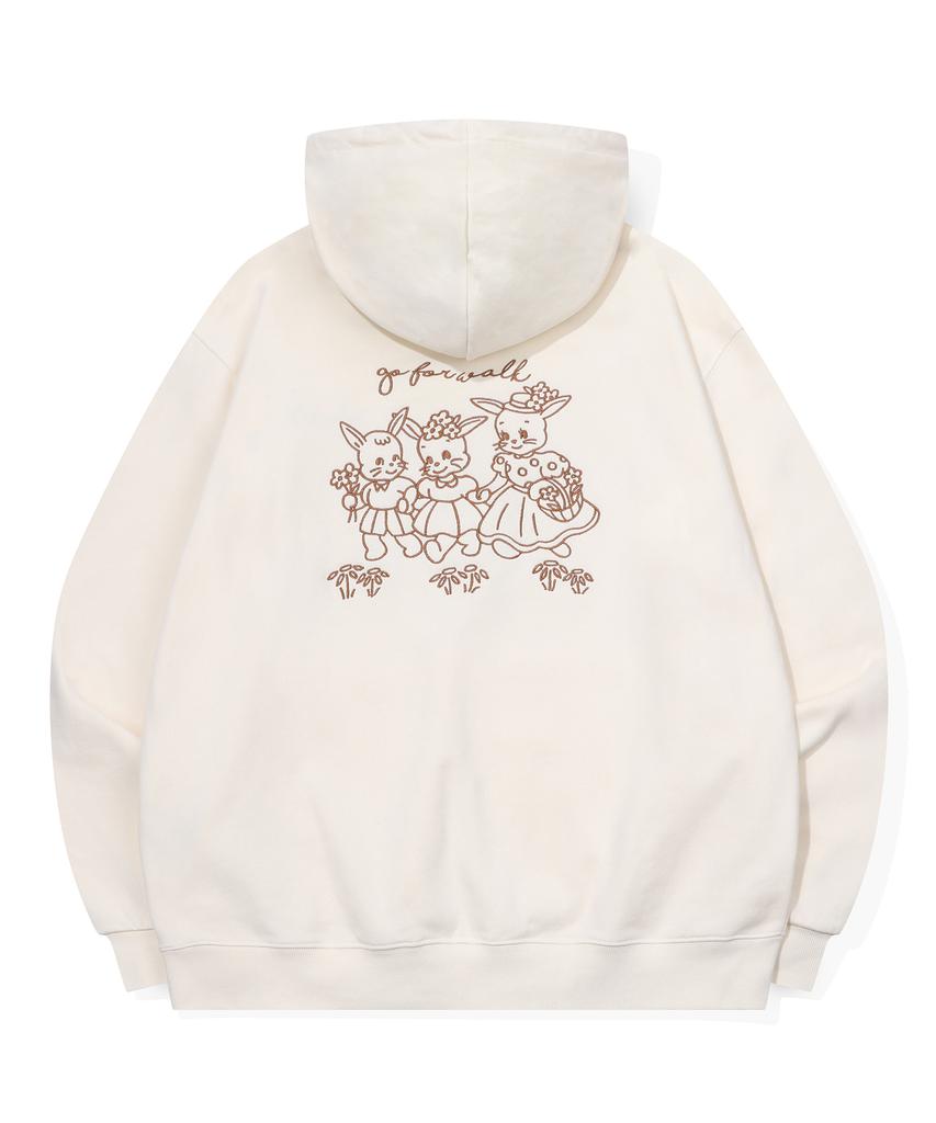 Bloom Rabbit Embroidered Hoodie Cream