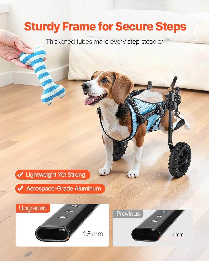 Silla de ruedas para perros de patas traseras, Silla de ruedas ajustable de 2 ruedas para mascotas, Carrito ligero para perros con ruedas amortiguadoras, Silla de ruedas de soporte de movilidad para