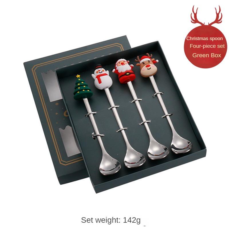 Christmas Cutlery Gift Set Stainless Steel Spoon Home Gift Spoon Set Gift Box Santa Claus Reindeer Coffee Spoon Dessert Spoon