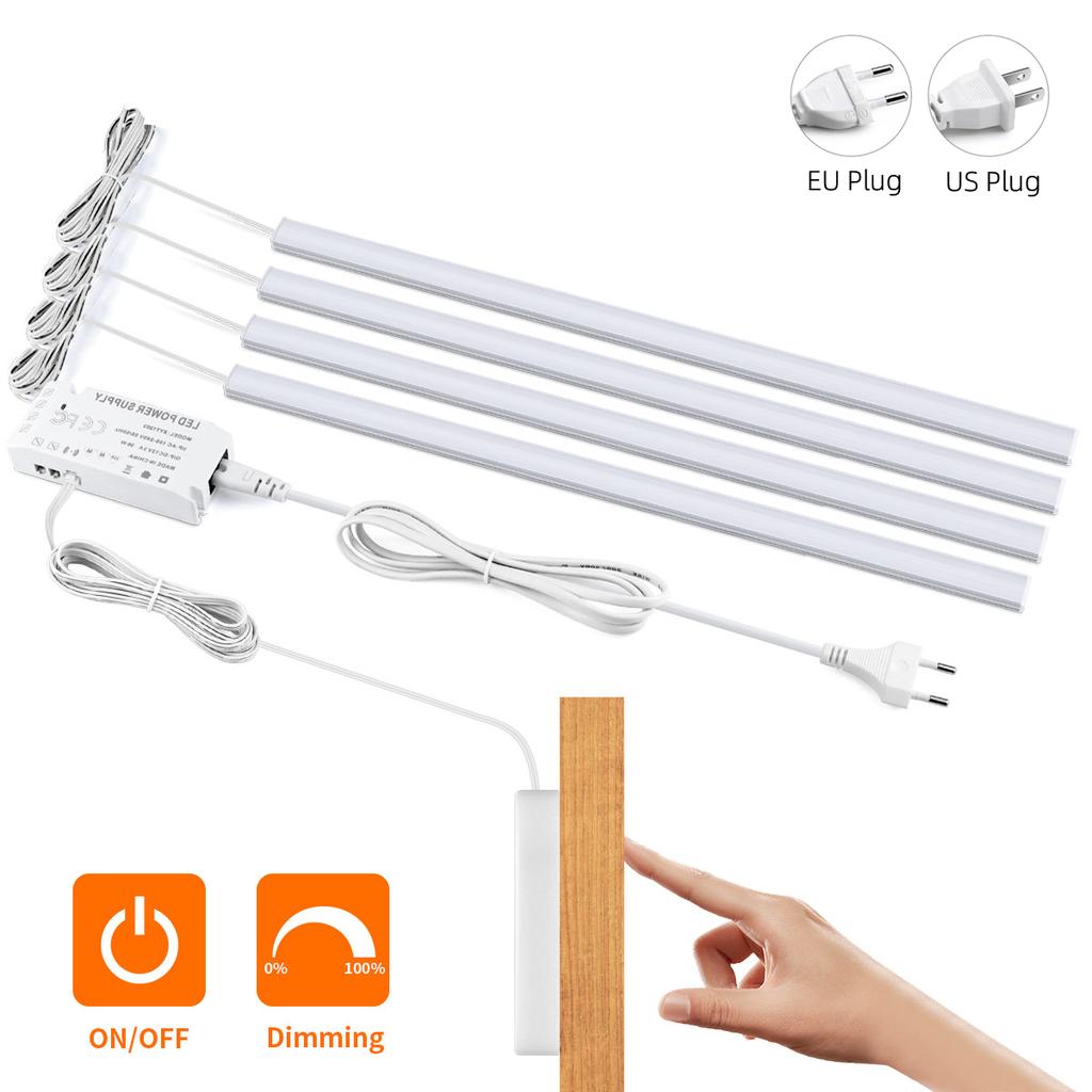 Lampă LED sub dulap cu senzor tactil de 12V, reglabilă, din aluminiu, cu întrerupător de scanare manuală din lemn penetrabil, pentru dulap de casă, deco