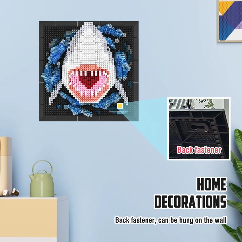 DIY 3D Haifisch Bausteine Puzzle Tier Haifisch Monsterkopf Wandbilder Mikrosteine Kinder Montagespielzeug Erwachsene Kinder Weihnachten Geschenke
