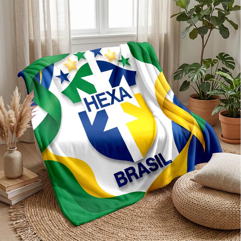 Brazil Football Printed Flannel Blanket Skin Friendly Warm Decorative Throw for Indoor Couch Bed Daily Use