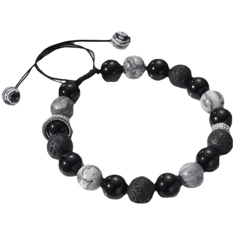 Obsidian bracelet for men, volcanic stone bracelet, light luxury niche, high-end exquisite vintage beaded bracelet for men