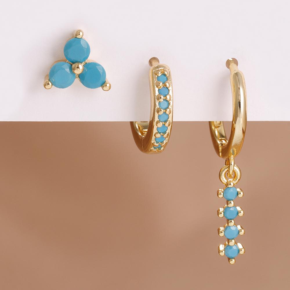 2PCS Classic Blue Zirconia Small Huggie Hoop Earrings Set For Woman 14K Gold Plated Helix Tragus Cartilage Piercing Jewelry