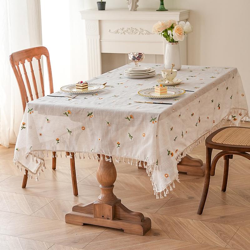 Amazon Popular Japanese-Style Striped Linen Tablecloth Tables And Chairs Simple Plain Tassel Atmosphere Decorative Cloth Dining Table