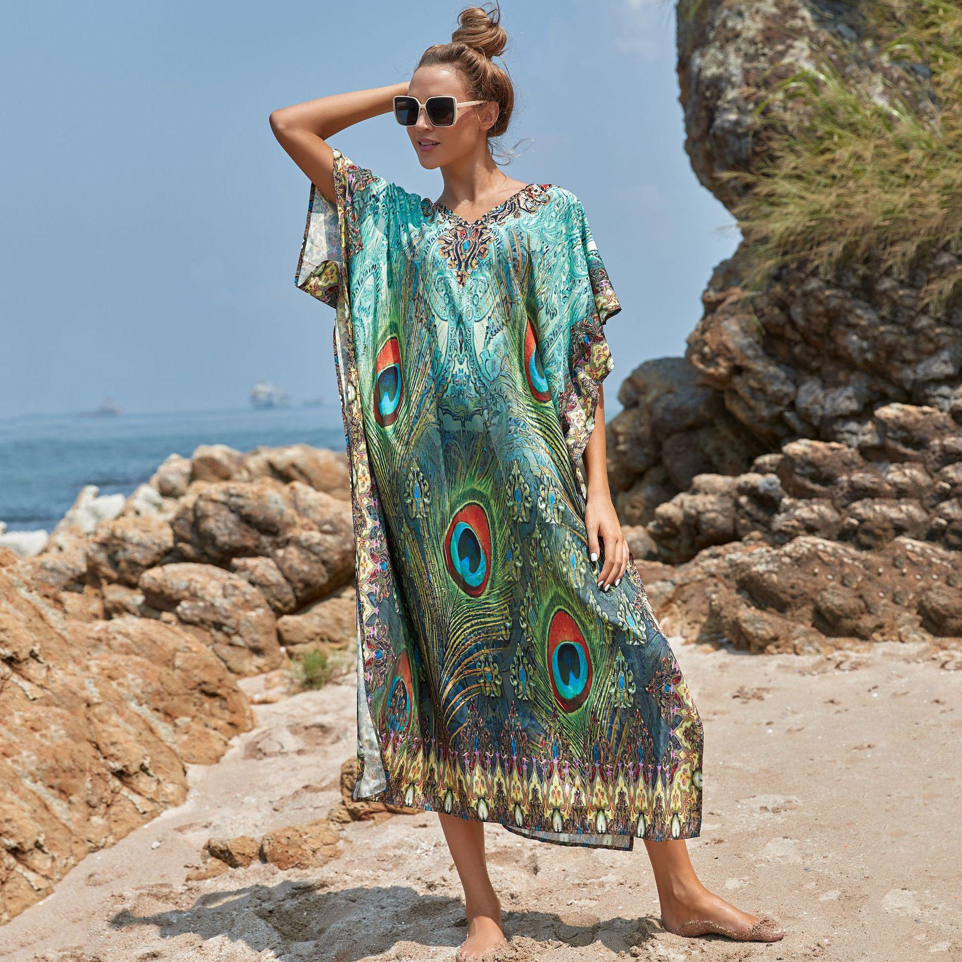 

Быстросохнущий пляжный халат с принтом перьев воробья One Size