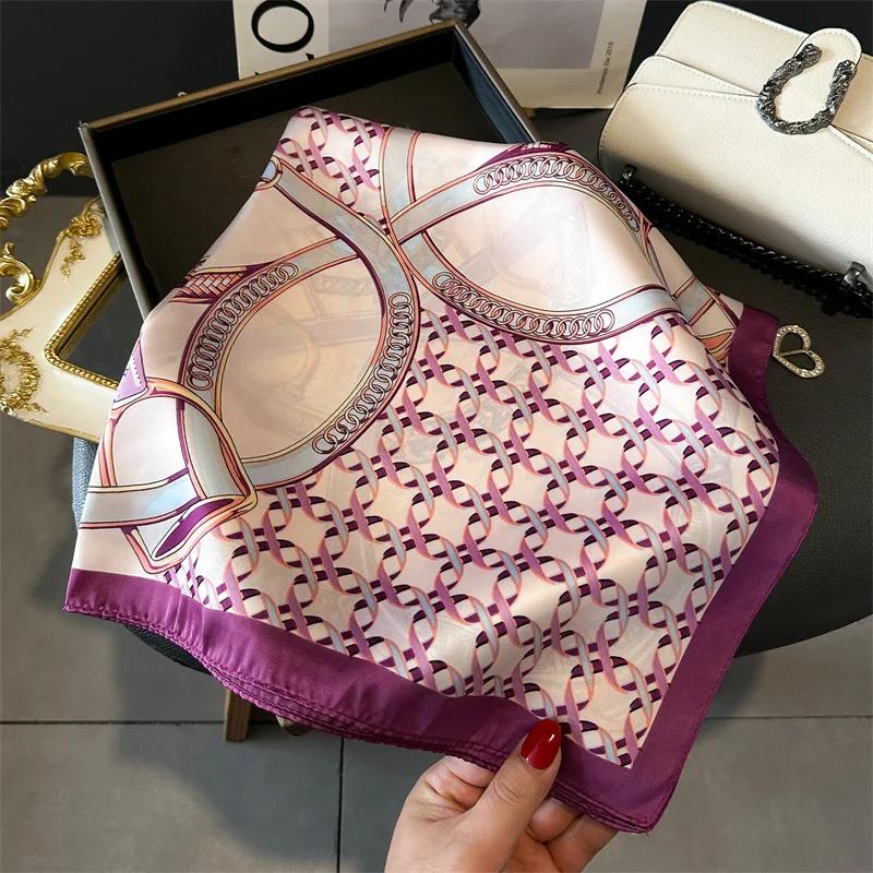 Mode Bedruckter Damen Schal Pashmina Seidenschal Quadratisches Tuch Dekoratives Stirnband Hals Luxus Design Bandana Foulard Schleife 70Cm