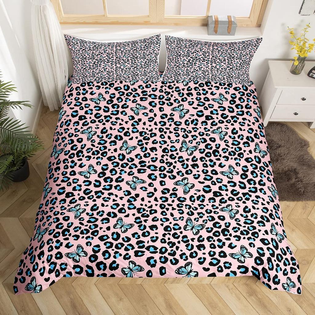 Gepardmønster King Queen Sengetøy Sett Sommerfugl Dynetrekk Dyrepels Dynetrekk Jungel Dyreliv Hud Polyester Dynetrekk