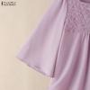 ZANZEA Women Lace Patchwork Square Collar 3/4 Sleeve Elegant Blouse