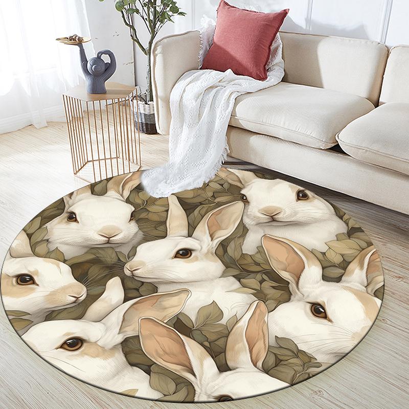 Rabbit Pattern Round rug,Carpet Rug for Living Room Bedroom Sofa Playroom Decor,Non-slip Floor Mat,Holiday Gifts and Birthday Gifts